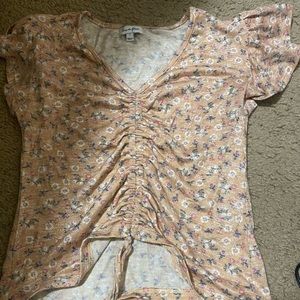 Yellow floral v neck tie top